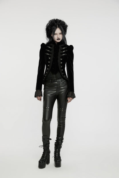 Black Stand Collar Long Sleeves Women's Gothic Swallowtail Coat