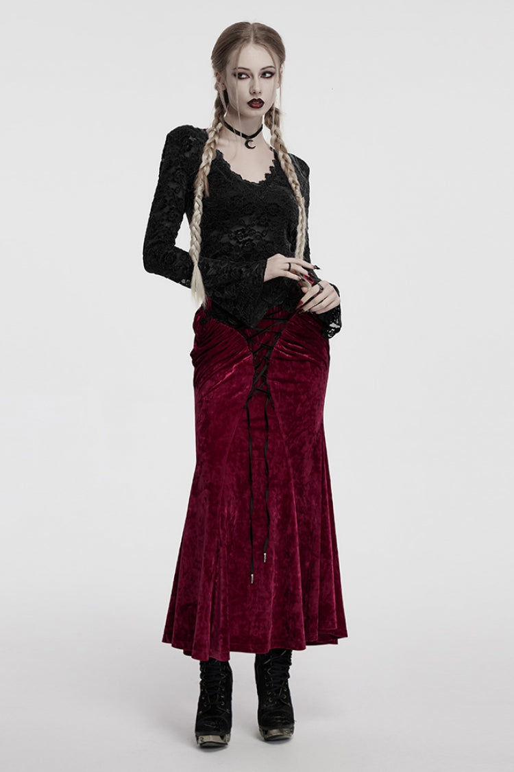Black V Collar Long Sleeves Lace Sheer Women's Gothic Blouse
