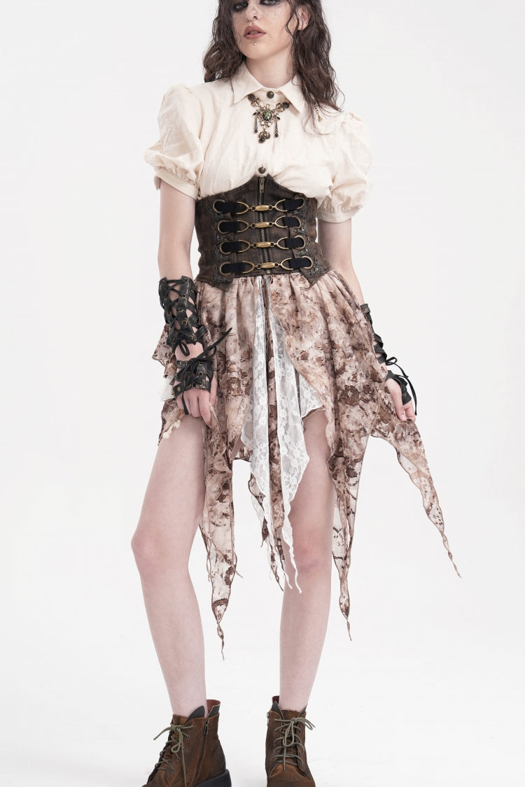 Brown Lace-Up Slim Zippered Women's Punk Underbust Corset
