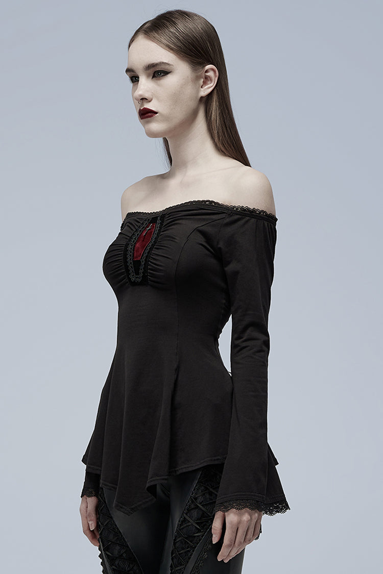 Black Vampire Elements Off Shoulder Long Sleeves Women's Gothic Blouse
