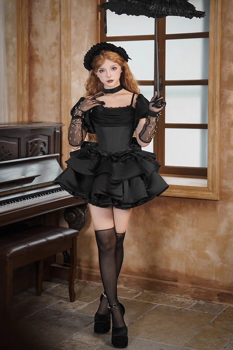 Black [Duet] Sleeveless Double-Layered Ruffle Bowknot Gothic Elegant Gorgeous Lolita Jsk Dress
