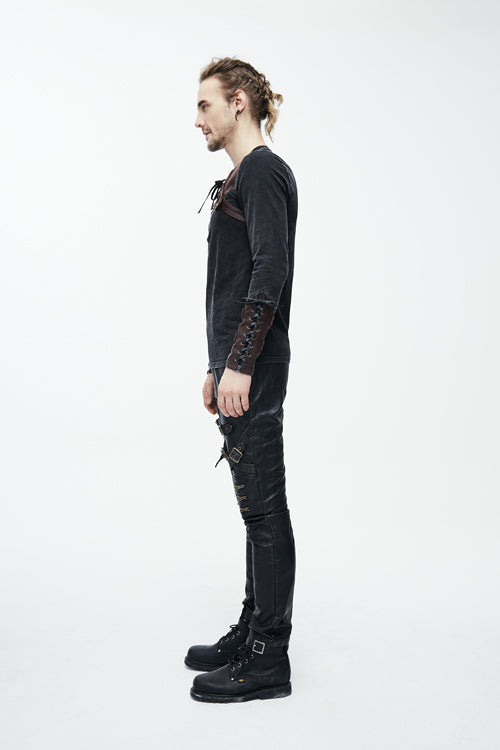 Brown Long Sleeves Designer Mens Punk T-Shirt