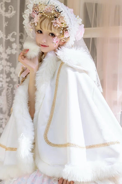 [Snowflake Ballad] Sweet Princess Fur-Collar Lolita Coat Cloak 7 Colors
