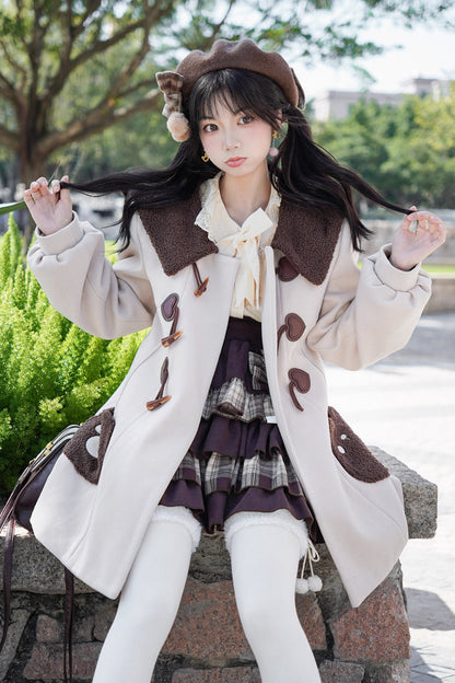 Ivory Lapel Collar Long Sleeves Horn Button Sweet Japanese College Style Lolita Coat
