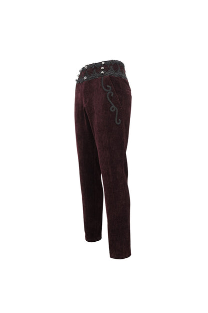 Red High Waisted Lace Splice Men's Gothic Pants