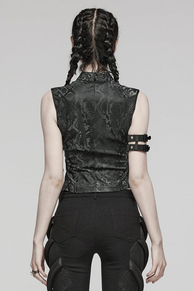 Black Snake Print Metal Ring Decoration Hollow Womens Steampunk Vest