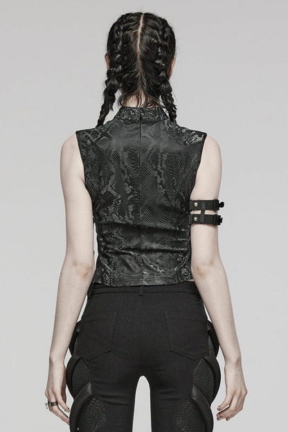 Black Snake Print Metal Ring Decoration Hollow Womens Steampunk Vest