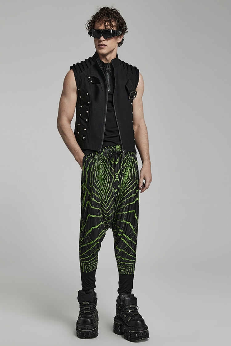 Green Halo Print Men's Sagging Pants
