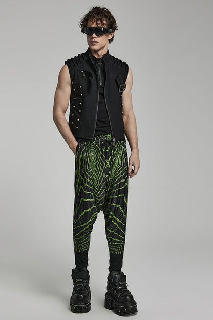 Green Halo Print Men's Sagging Pants
