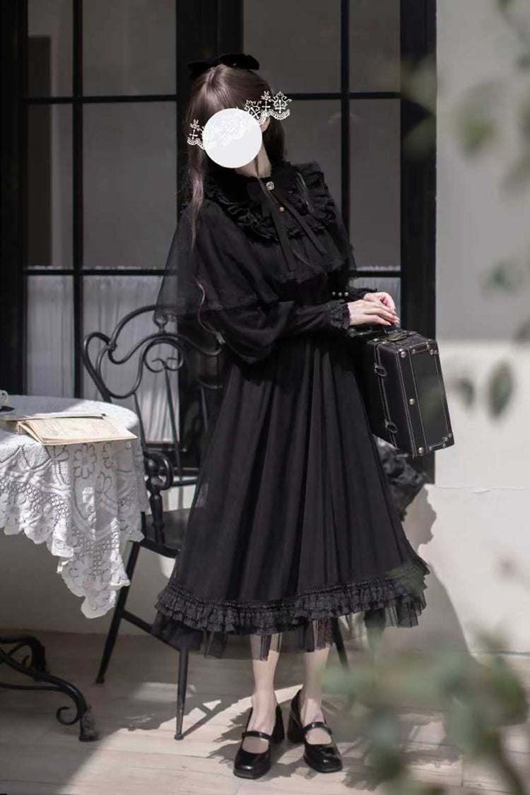 Black [Enchanted Nightdream] Long Sleeves Bowknot Lace Gothic Elegant Lolita Dress