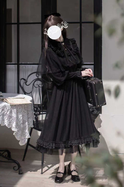 Black [Enchanted Nightdream] Long Sleeves Bowknot Lace Gothic Elegant Lolita Dress