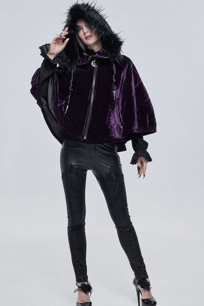 Purple Gothic Quilted Velvet Collar Crescent Pendant Zipper Warm Women's Shawl
