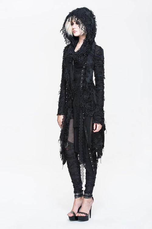 Black Ragged Horn Sleeves Womens Punk Long Coat