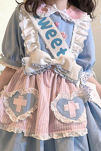 Blue Short Sleeves Love Redemption Print Ruffle Bowknot Lolita Dress