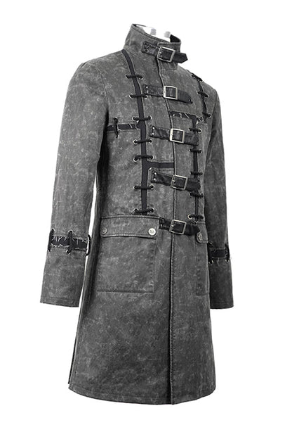 Gray Wasteland Punk Square Matching Faded Mens Long Coat
