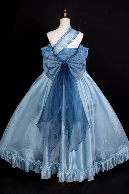 Blue [Mermaid Princess] Ruffle Hanayome Bowknot Sweet Elegant Lolita Jsk Dress Set