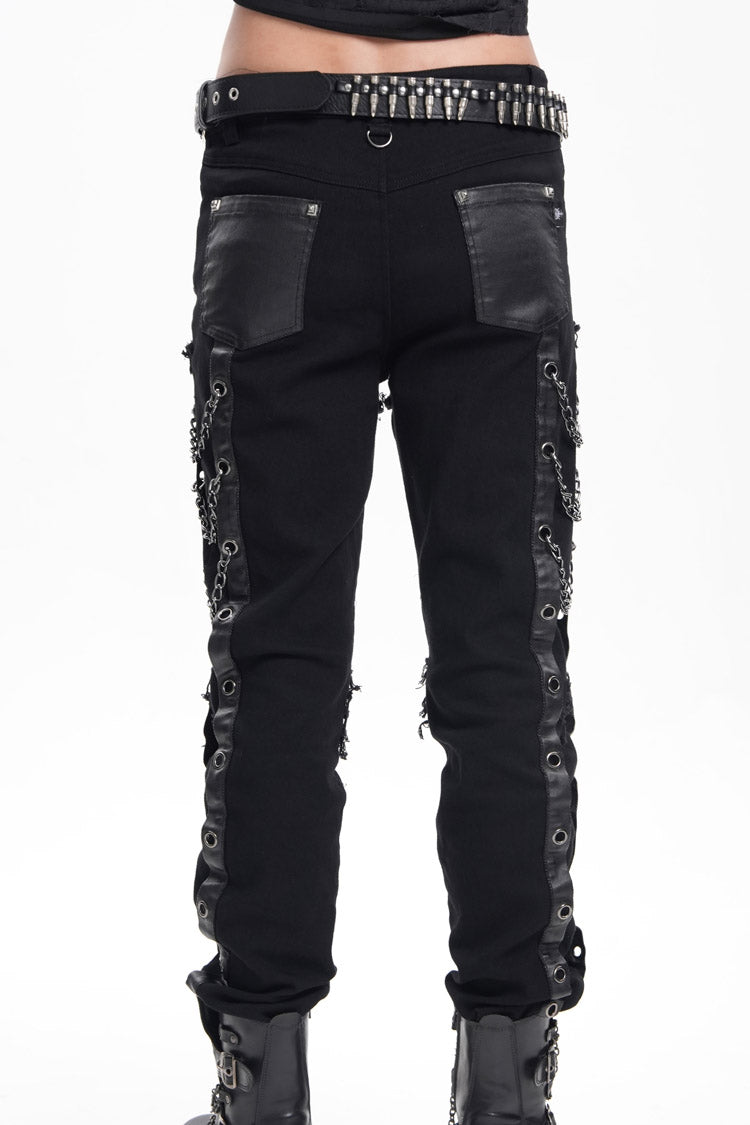 Black Stitching Eyelets Chains Studs Men's Gothic Pants
