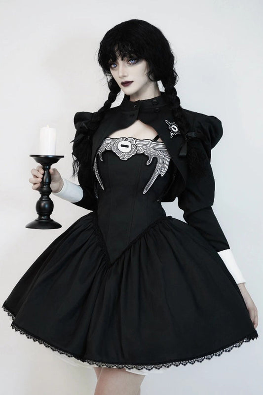 Black [Demon’s Eye] Sleeveless Ruffled Bow Gothic Lolita Dress Short Version