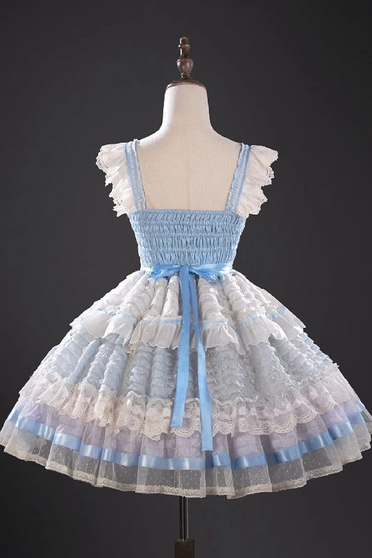 Blue [Moonstone] Sleeveless Ruffle Embroidery Bowknot Lace Fishbone Sweet Princess Lolita Dress