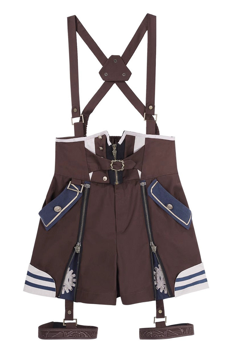 Brown [Inventor of Wonderful Equipment] Ouji Punk Cool Lolita Bib Shorts