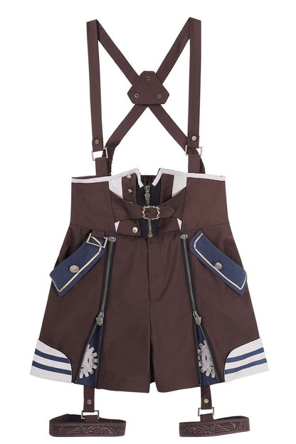 Brown [Inventor of Wonderful Equipment] Ouji Punk Cool Lolita Bib Shorts