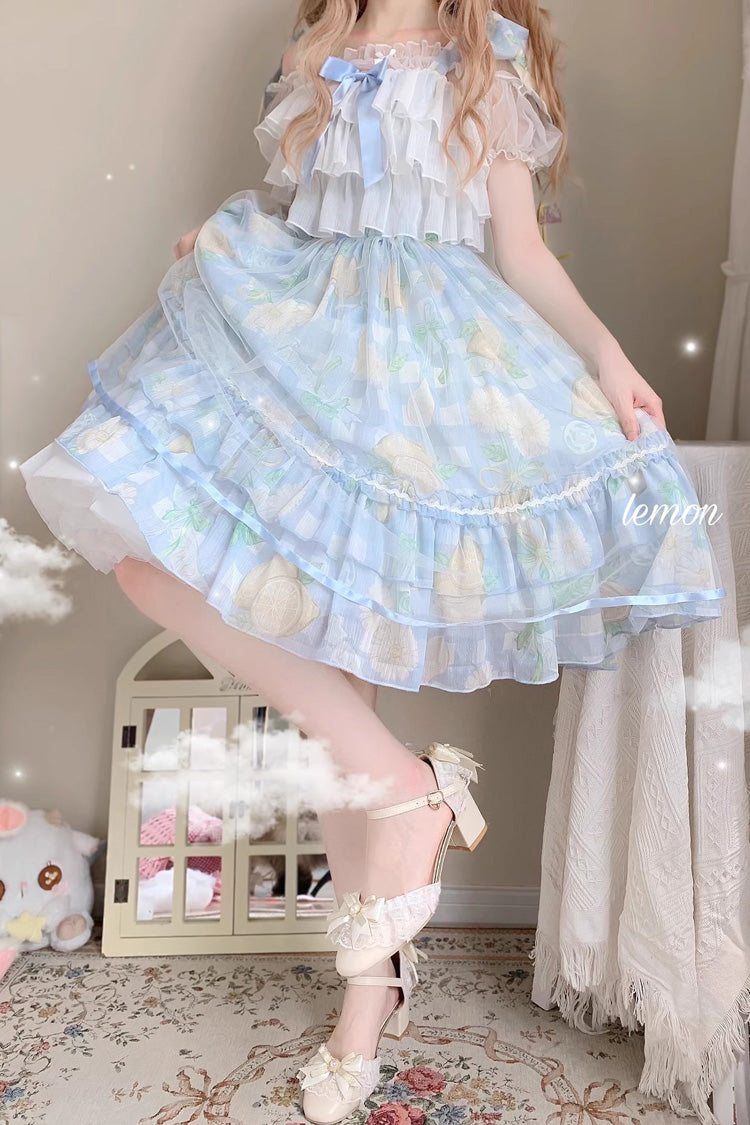 Blue Lemon Story Short Sleeves Print Ruffle Bowknot Sweet Lolita Jsk Dress