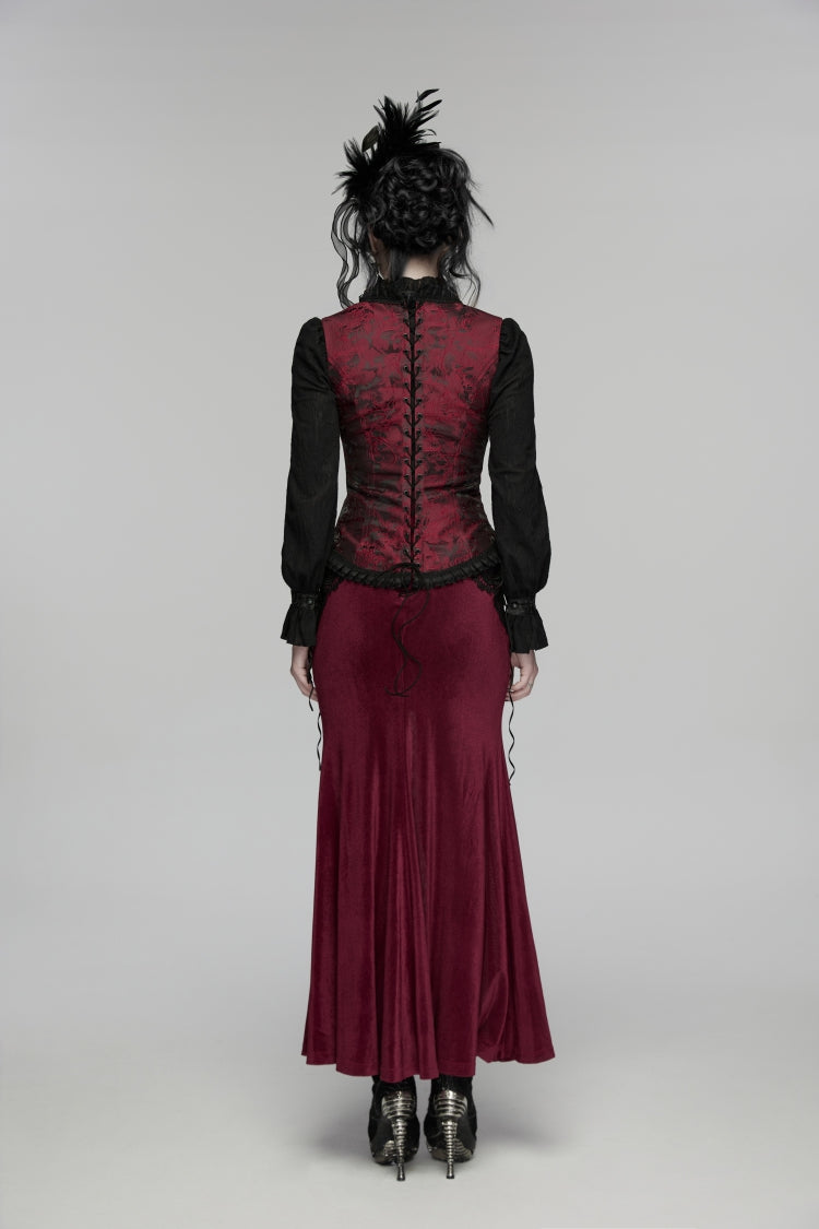Black/Red Jacquard Embroidered Lace Lace-Up Slim Women's Gothic Vest