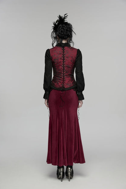 Black/Red Jacquard Embroidered Lace Lace-Up Slim Women's Gothic Vest