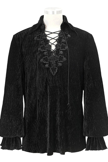 Black Velvet Elastic Lantern Sleeves Mens Gothic Blouse