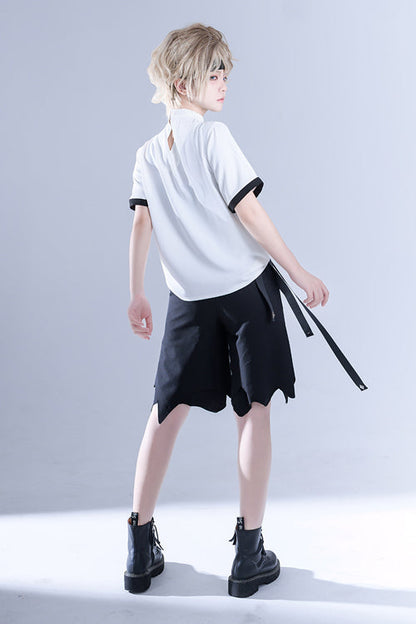 White Hollow V Collar Spooky Shadow Embroidered Ouji Lolita Short Sleeves