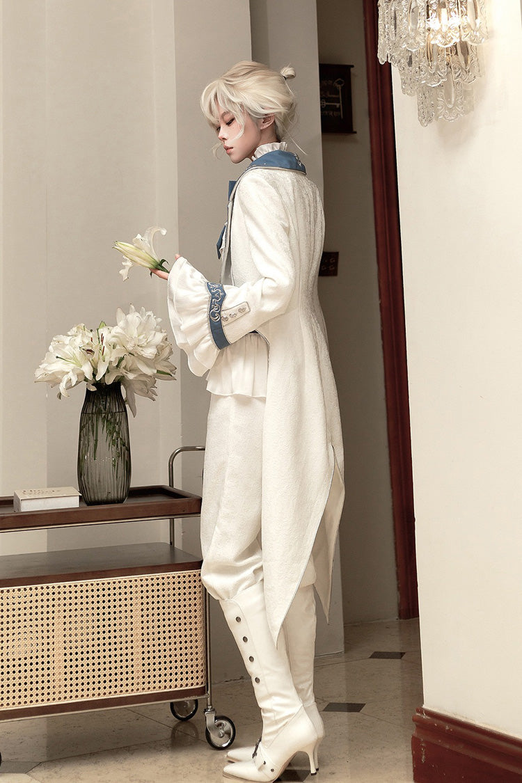 White [Moonlit Paladin Prince] Ruffle Embroidery Bowknot Classic Prince Handsome Ouji Lolita Set