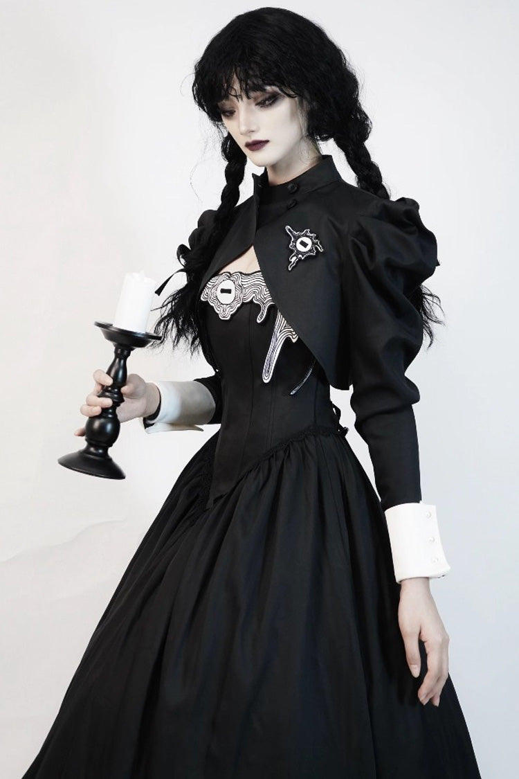 Black [Demon’s Eye] Sleeveless Ruffled Bow Gothic Lolita Dress Long Version