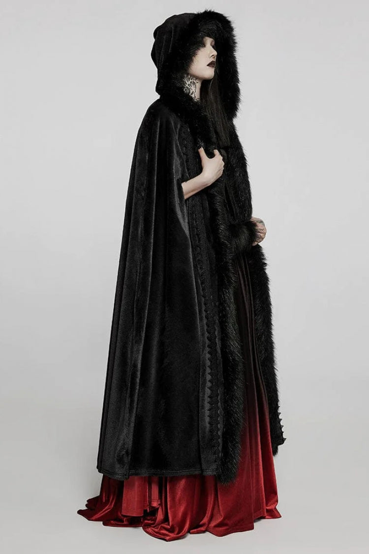 Faux Fur Hooded Warm Womens Gothic Elegant Cloak 2 Colors