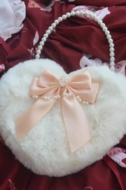 Fluffy Heart Cartoon Bowknot Pearl Sweet Lolita Handbag 17 Colors