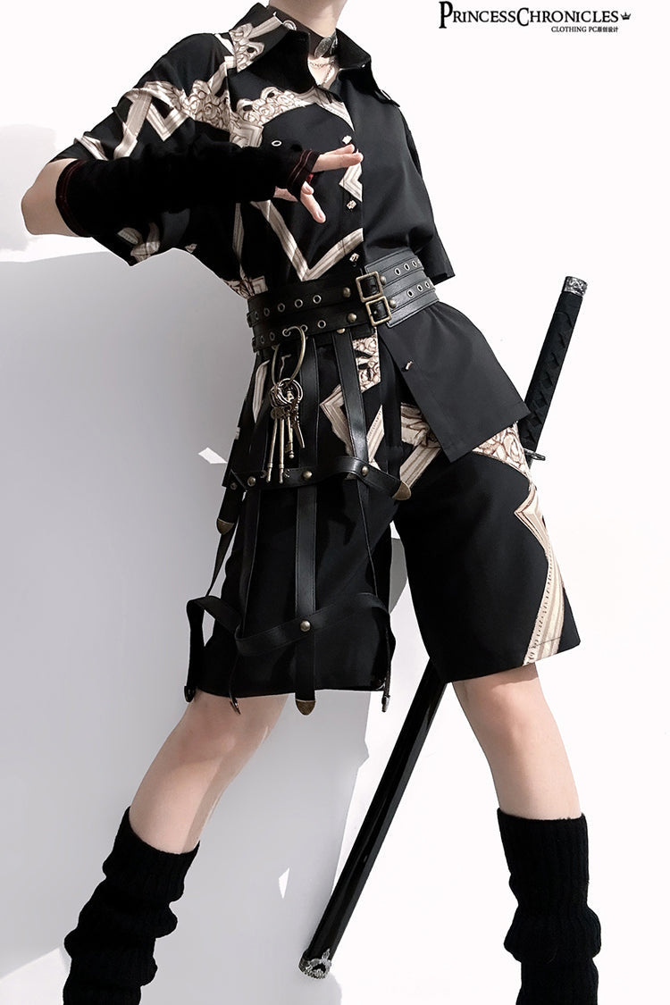 Black [Dream Void Mirror] Print Ouji Fashion Prince Handsome Lolita Blouse