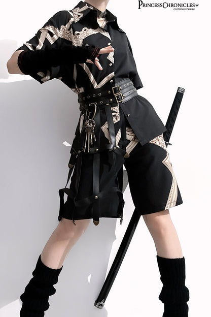 Black [Dream Void Mirror] Print Ouji Fashion Prince Handsome Lolita Blouse