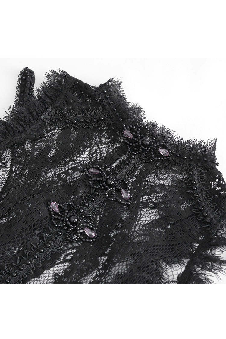 Black Round Collar Embroidery Lace Womens Gothic T-Shirt