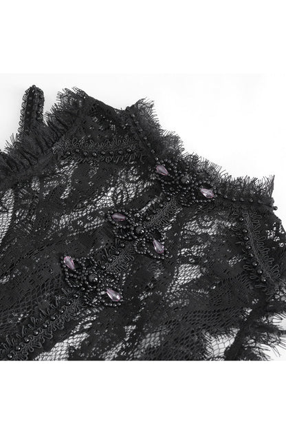 Black Round Collar Embroidery Lace Womens Gothic T-Shirt