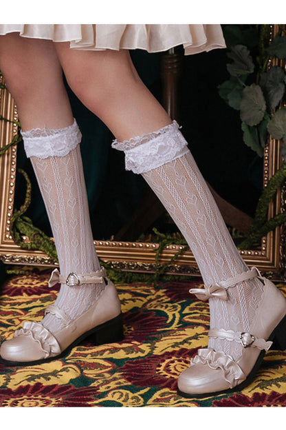 Love Heart Shape Lace Hollowed Out Middle Tube Lolita Socks
