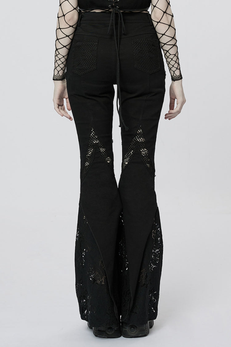 Black Stitching Lace Slim Women's Gothic Flared Pants
