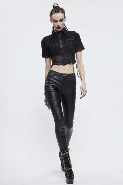 Black Tattered Short Sleeves Womens Punk Blouse