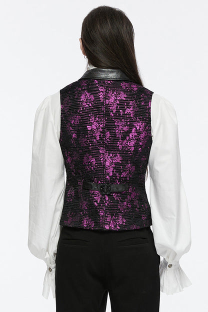 Violet V Collar Sleeveless Print Skull Buckle Men's Gothic Vest
