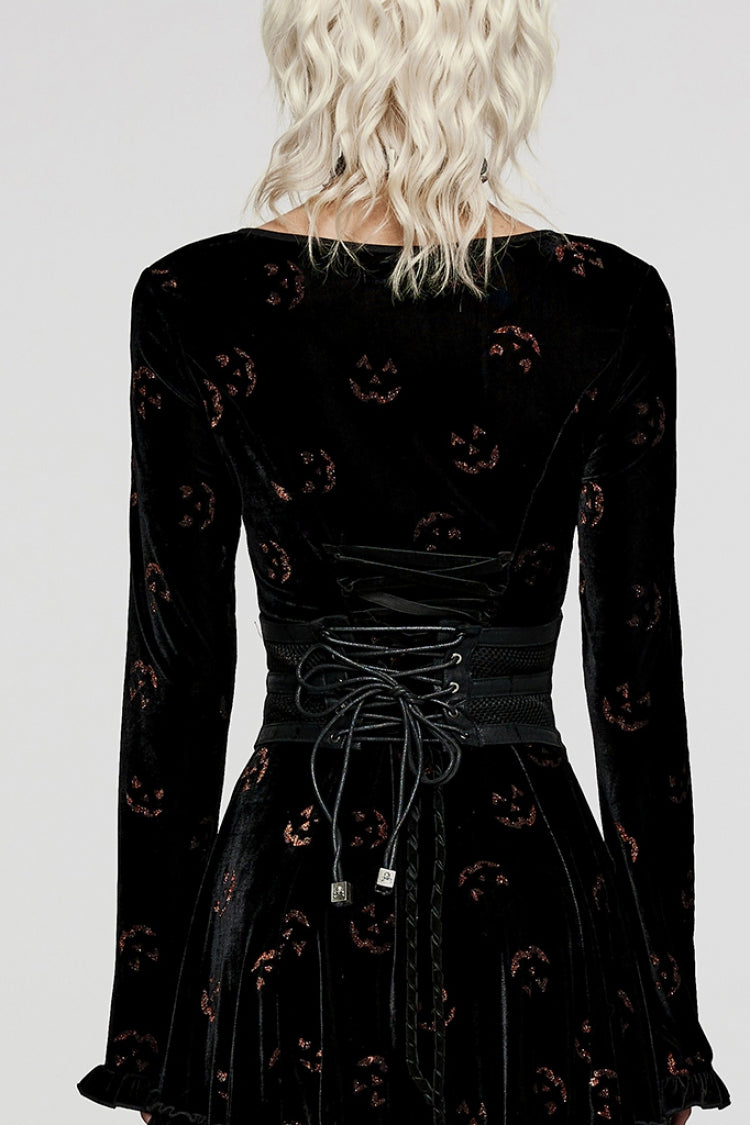Black Print Leather Hollow Stitching Mesh Women's Gothic Corset