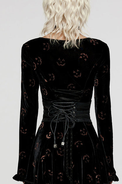 Black Print Leather Hollow Stitching Mesh Women's Gothic Corset