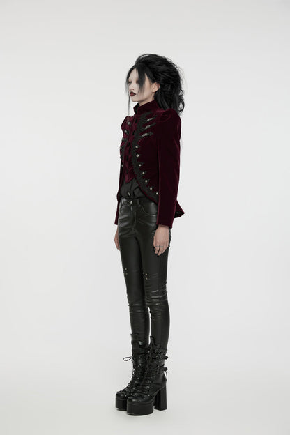 Red Stand Collar Long Sleeves Women's Gothic Swallowtail Coat