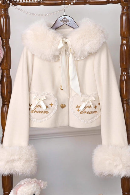 [Creamy Dream Whisper] Doll Collar Long Sleeves Bow Lace Short Sweet Lolita Coat 3 Colors