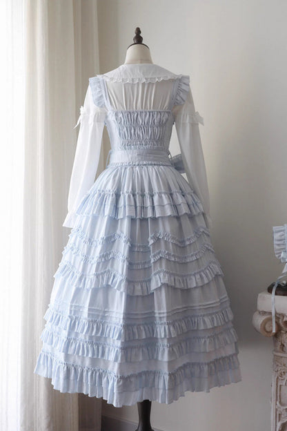 Blue [Heart In Love] Multi-Layered Ruffled Bow Sweet Lolita Jsk Dress