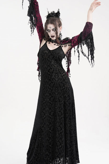 Black/Purple Stand Collar Long Sleeves Lace Tassels Women's Gothic Cape