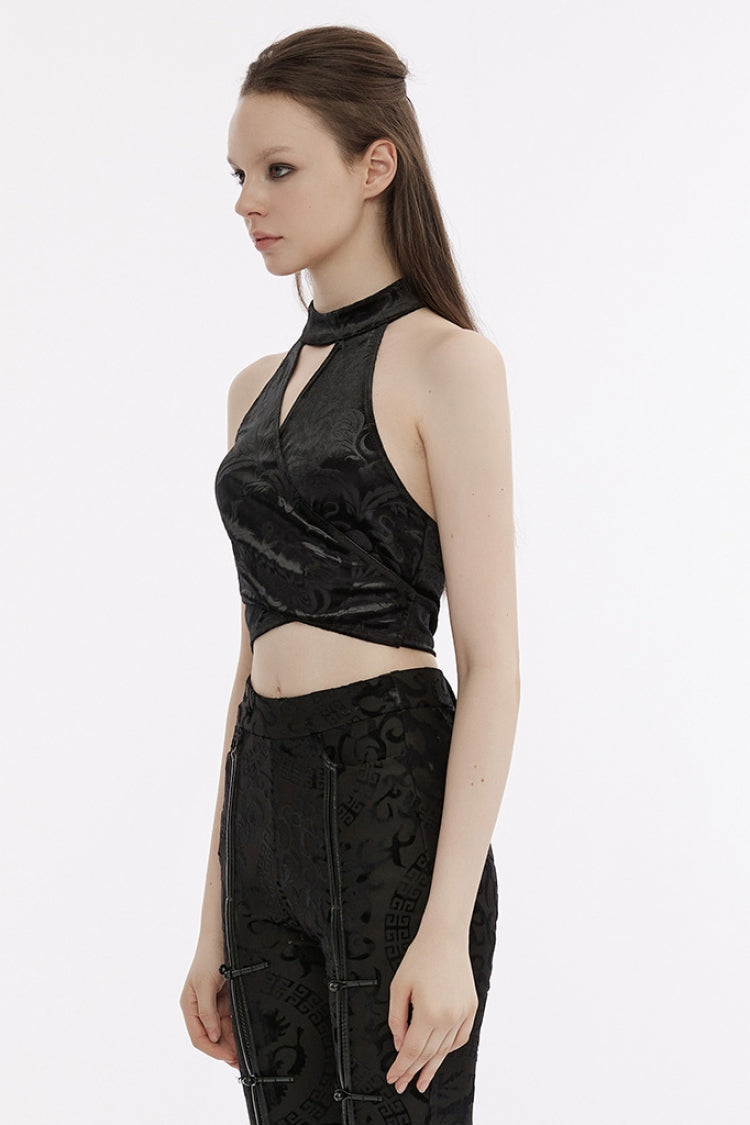 Black V Collar Hollow Backless Halterneck Women's Gothic Corset