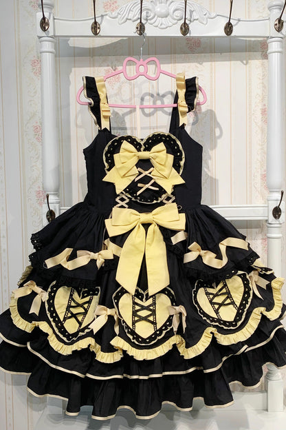 Black/Gold [Frosted Sugar Gift Box] Sleeveless Ruffle Bowknot Sweet Plus Size Princess Lolita Jsk Dress